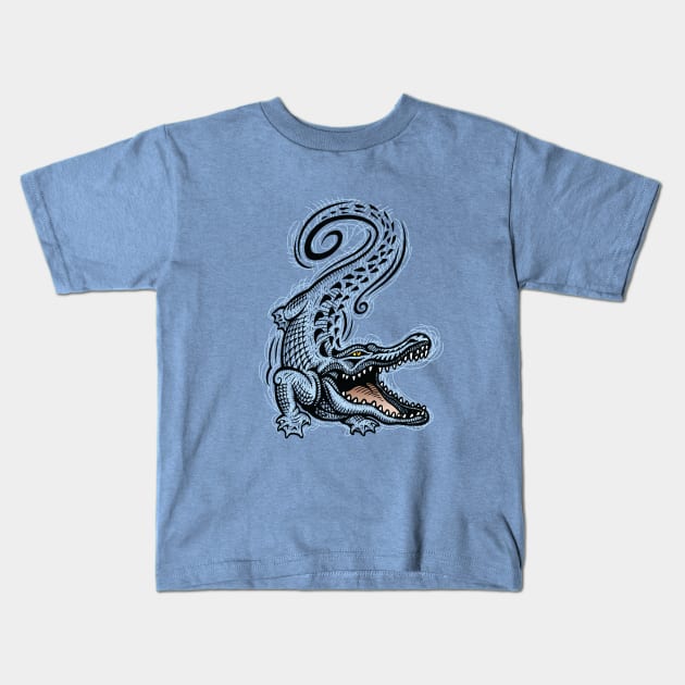 Crocodile hand drawing decoration Kids T-Shirt by tsign703